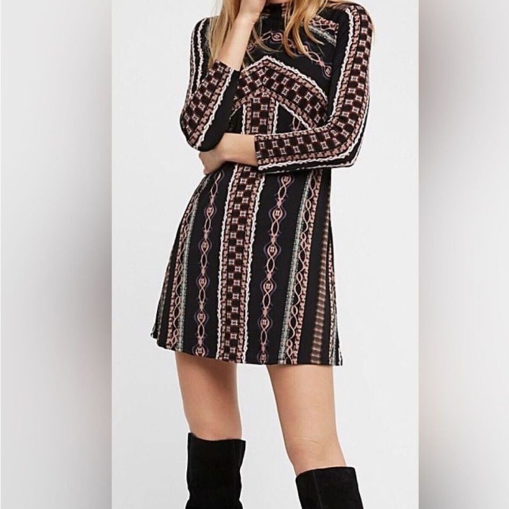 Free People Chic Black and Pink Patterned Dress
